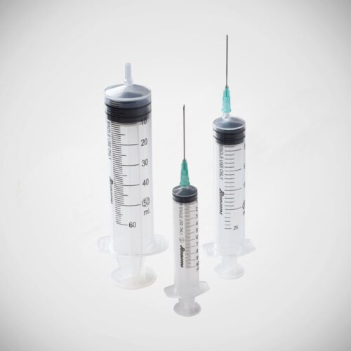 Luer Slip Syringe. Manufactured from medical grade virgin polypropylene. Prominent graduation ensures dosage accuracy and avoids wastage of valuable medicine. Clear transparent Barrel. Thermoplastic elastomer gasket is inert that provides minimum friction during movement and prevents leakage and back flow. Sharp triple facetted beveled tip needle for minimum trauma and extremely smooth penetration. Ribbon pack in tough laminated film, highly resistant to puncture and tearing. Sterile, disposable, non-pyrogenic, individually packed. Also available as a variant with Luer lock.