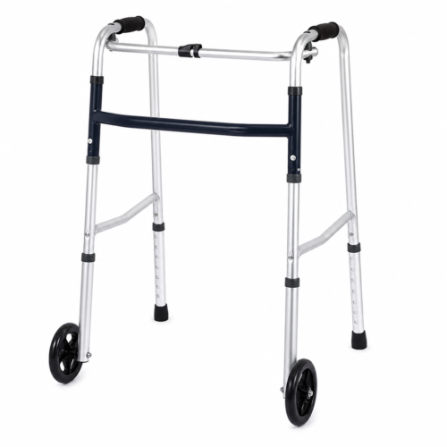 KARMA WK-51 Silver Reciprocal Walker | Foldable Adjustable Walking Aid for Elderly & Rehabilitation