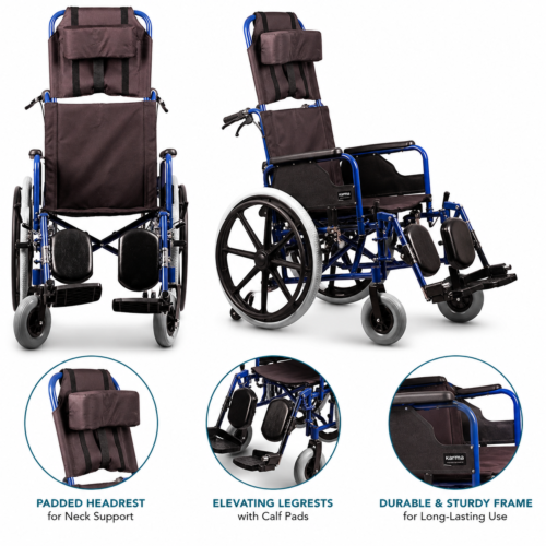 Karma Aurora 4 Alloy Steel Multi-Functional Wheelchair | Foldable Manual Wheelchair for Home, Hospital & Rehabilitation Use
