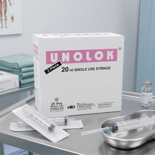 Hindustan Syringes Unolok Syringe with Needle, Luer Lock (20ml)