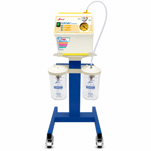 Anand EUROVAC ON TROLLEY Portable Medical Suction Machine | Oil-Free Diaphragm Pump | Dual 2L Collection Jars | Hospital, ICU, ENT & Home Care